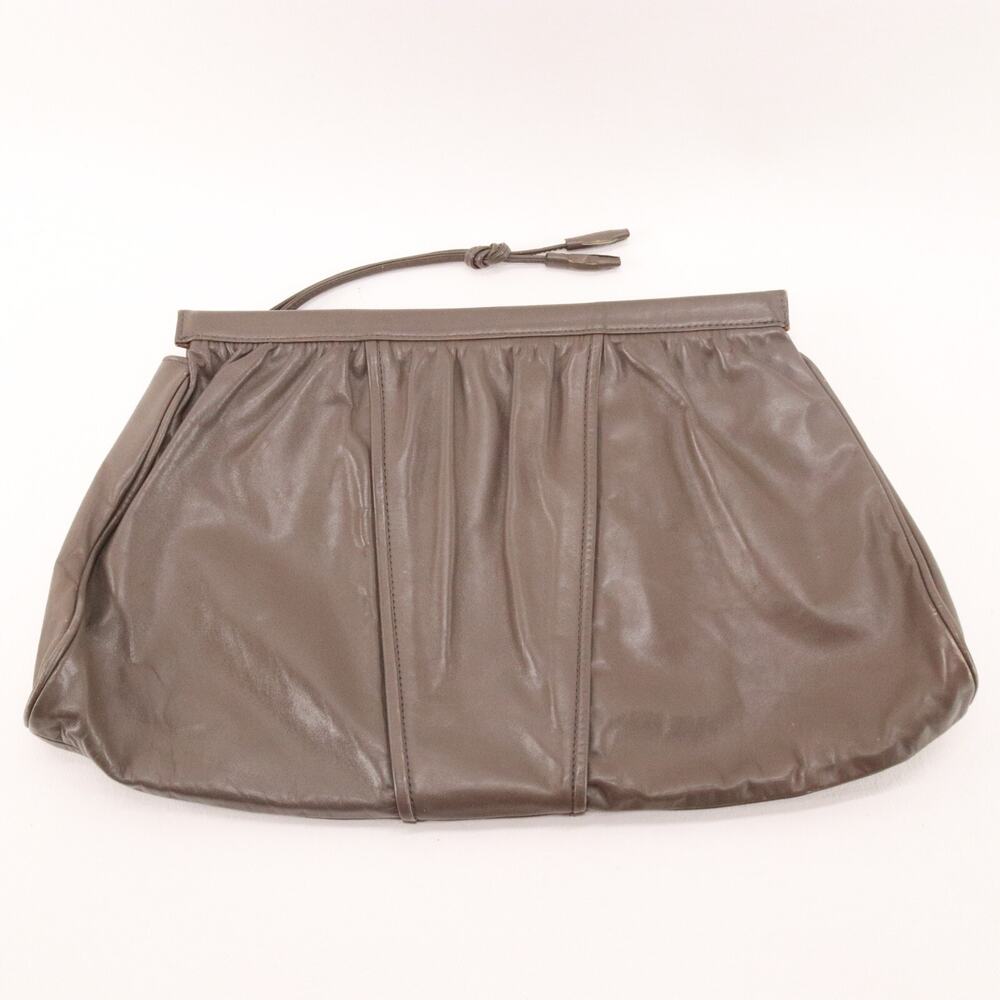 Vintage Alexanders Handbag Women L Ash Brown Smooth Leather Pleated Clutch Bag